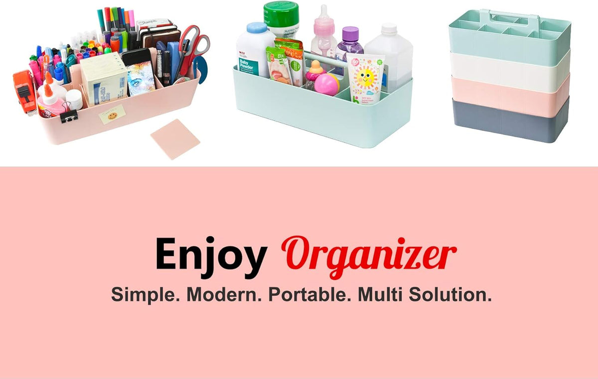 2 PACK Portable DIY 8 Dividers Durable Plastic Tote Tool & Supply Cleaning Caddy with Handle Made