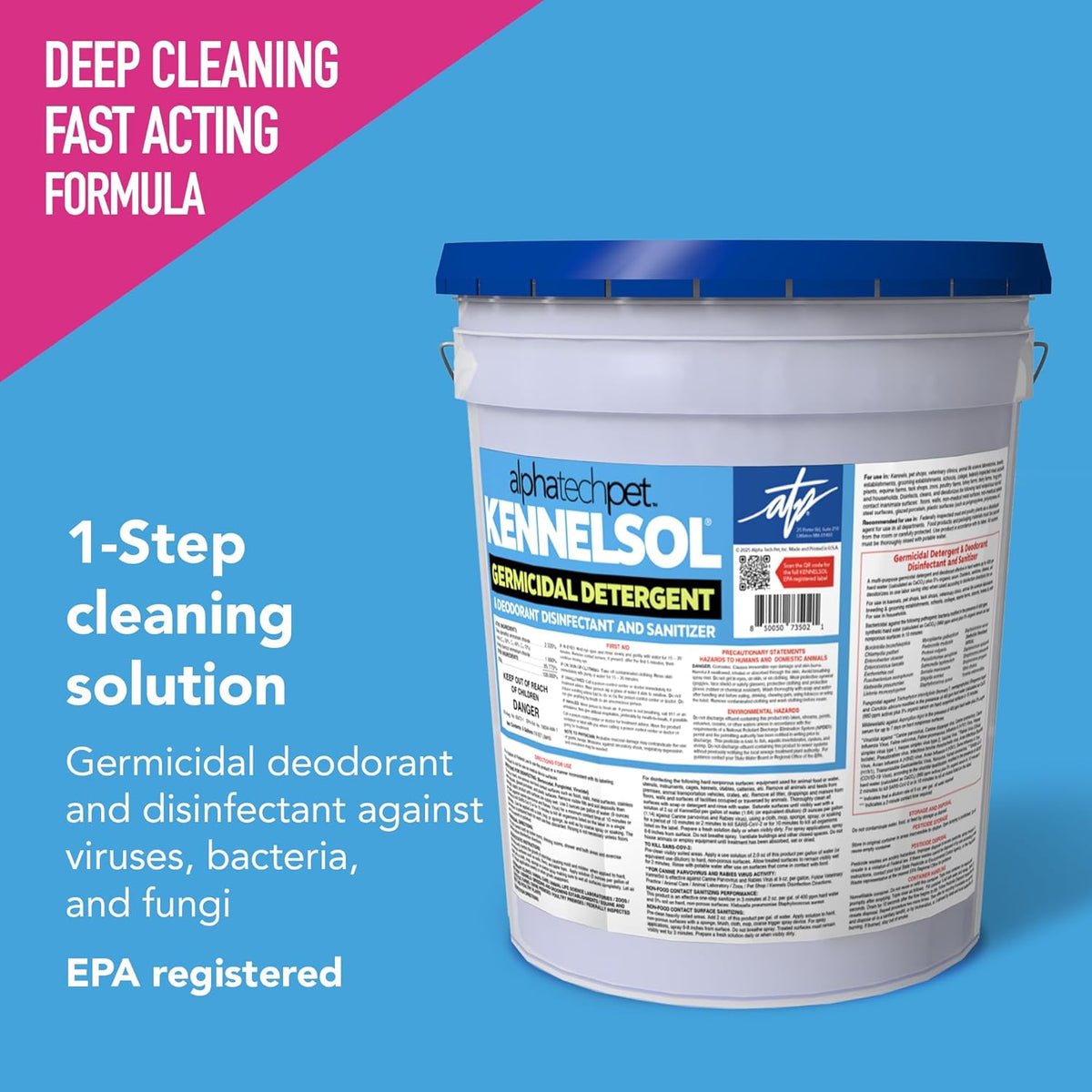 ATP KennelSol 1-Step Kennel Cleaner - 5 Gallons Liquid Disinfectant, Effective Against Bacteria and