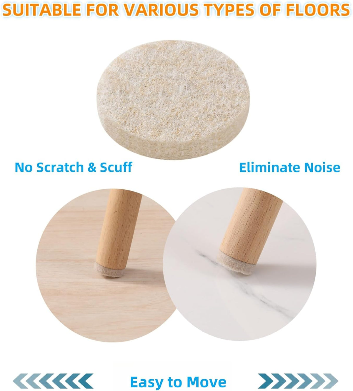 Furnigear Felt Furniture Pads for Hardwood Floors - Self Adhesive Chair Felt Pads, Floor Protector