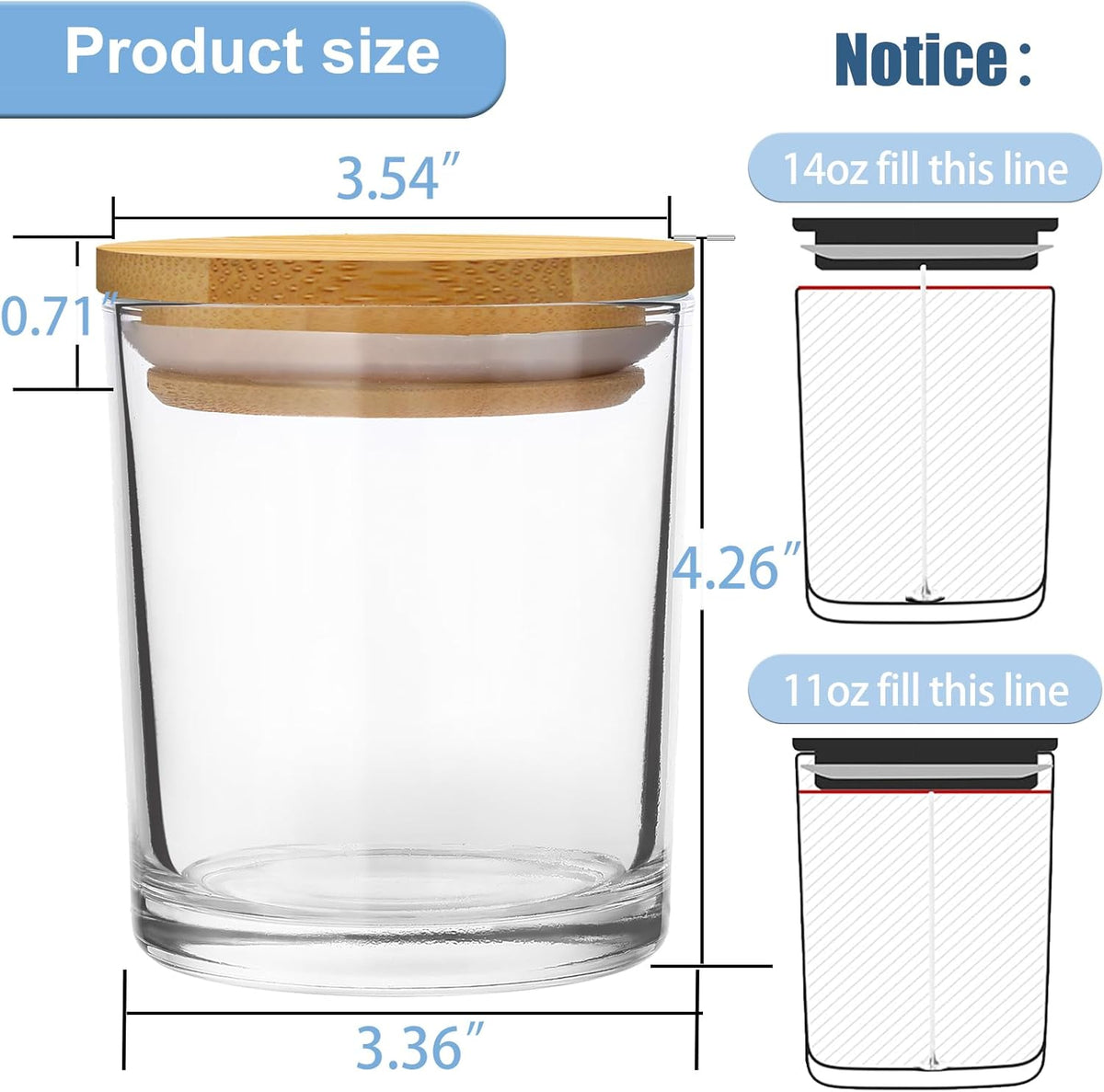 CONNOO 8 Pack 14 OZ Clear Glass Candle Jars with Bamboo Lids for Making Candles, Large Size Empty