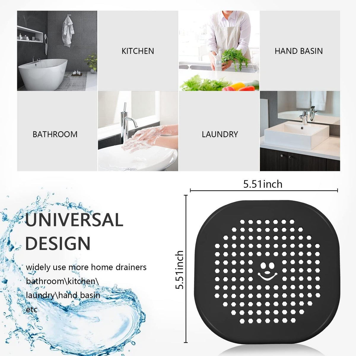2 Pack Shower Drain Hair Catcher Silicone Drain Protector Hair Stopper with Suction Cup for Shower