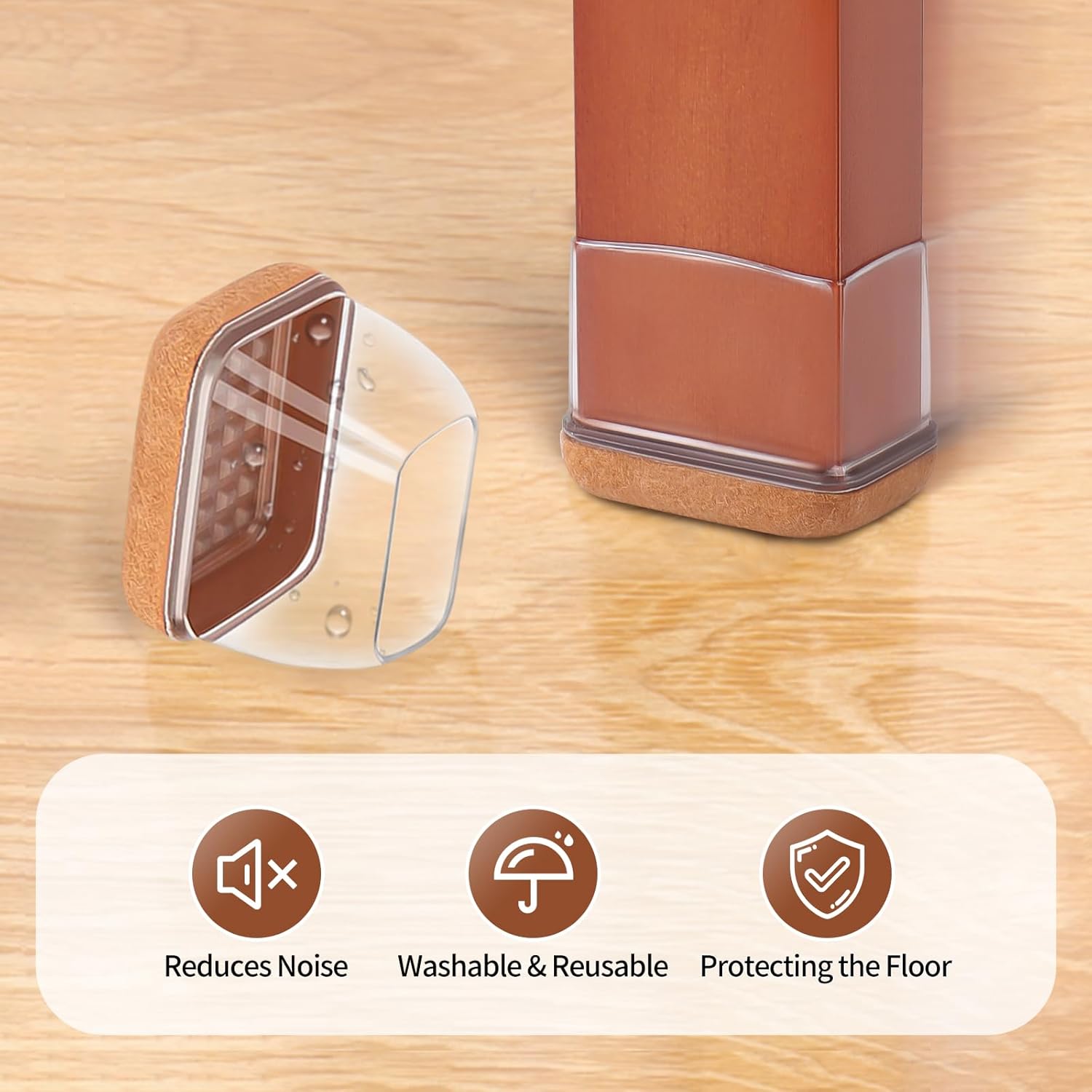 Ezprotekt 24 Pcs Rectangle Clear Felt Chair Leg Floor Protectors Caps for Hardwood Floors