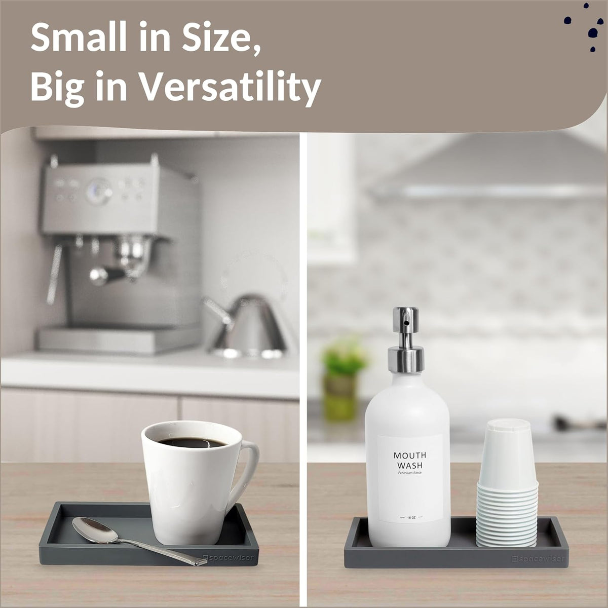 Countertop and Vanity Tray - 2 PC Small 7.7" Silicone Bathroom Trays, Kitchen Soap Tray, Dish