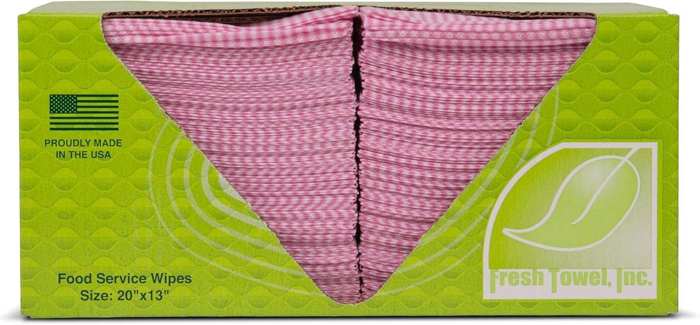 Fresh Towel Foodservice Reusable Paper Towels - 1/4 Fold, 13 x 20 inches - Pink Straight Line