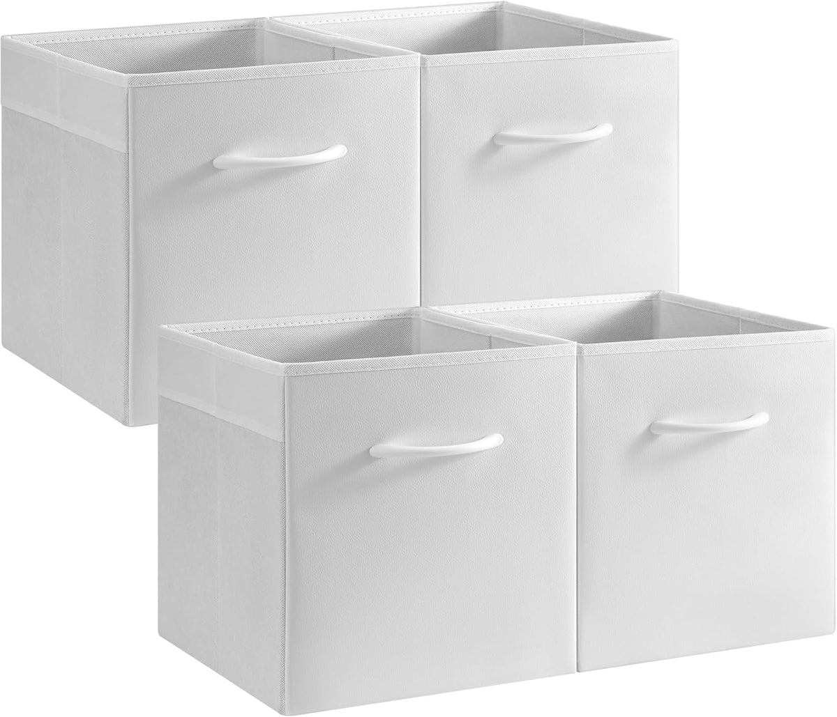 StorageWorks White Storage Cubes, 11-inch Leather Bins with Handle, Cube Organizer Baskets for