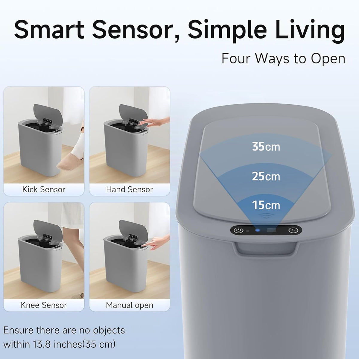 Automatic Motion Sensor Bathroom Trash Can with Lid, 2.6 Gallon Touchless Trash Bin, Smart Garbage
