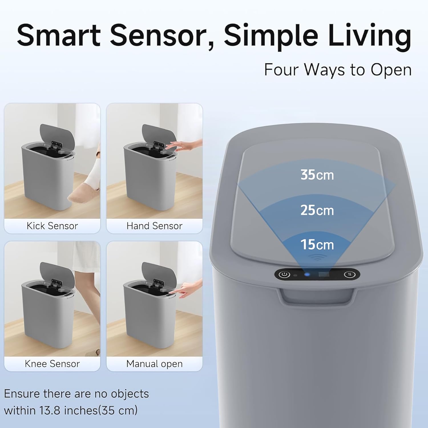 Automatic Motion Sensor Bathroom Trash Can with Lid, 2.6 Gallon Touchless Trash Bin, Smart Garbage