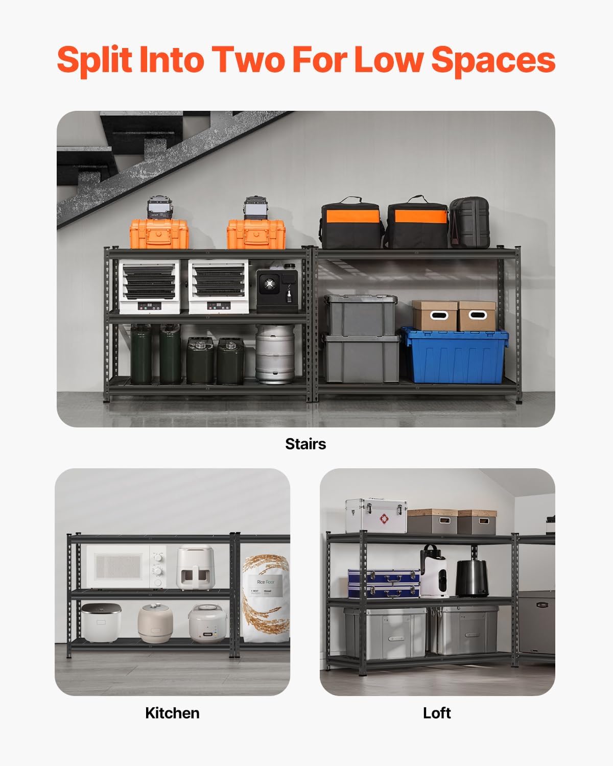 VEVOR Storage Shelves, 2500 lbs, 5 Tier Heavy Duty Garage Shelving, 18" D x 48" W x 72" H