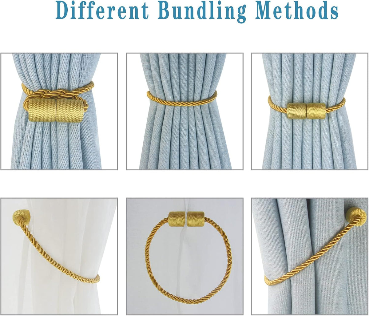 Magnetic Curtain Tiebacks 4 Pack Gold Curtain Rope Tieback Curtain Holders for Drapes Modern Tie