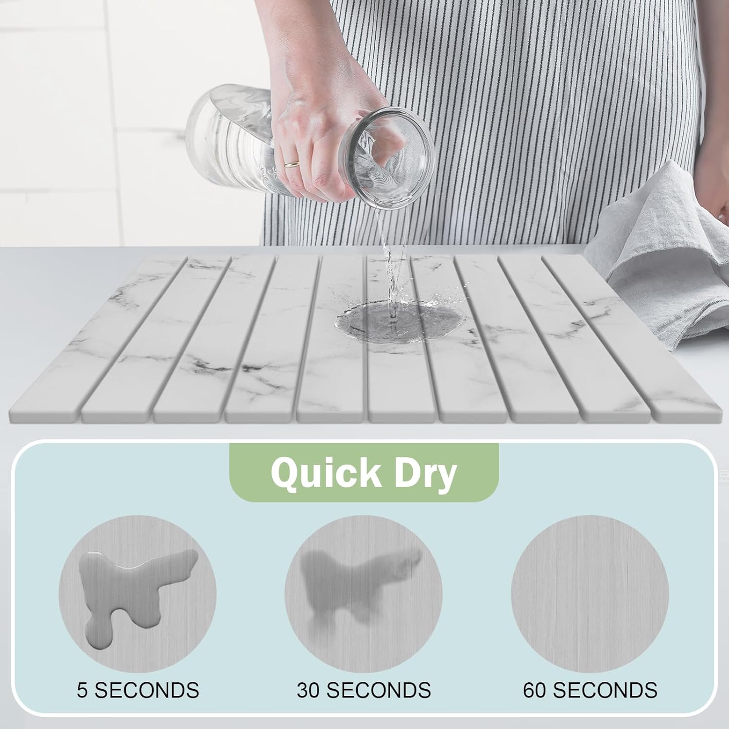 Stone Dish Drying Mat for Kitchen Counter,24"(L)×16"(W) Collapsible Fast-Drying Diatomaceous Earth