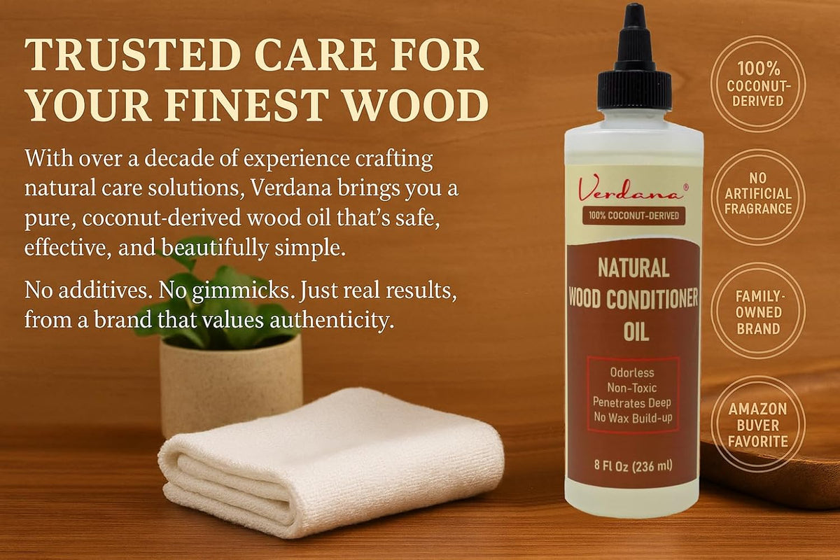 Verdana Natural Wood Conditioner Oil – 8 fl oz – Odorless, Non-Toxic Coconut Oil Polish for