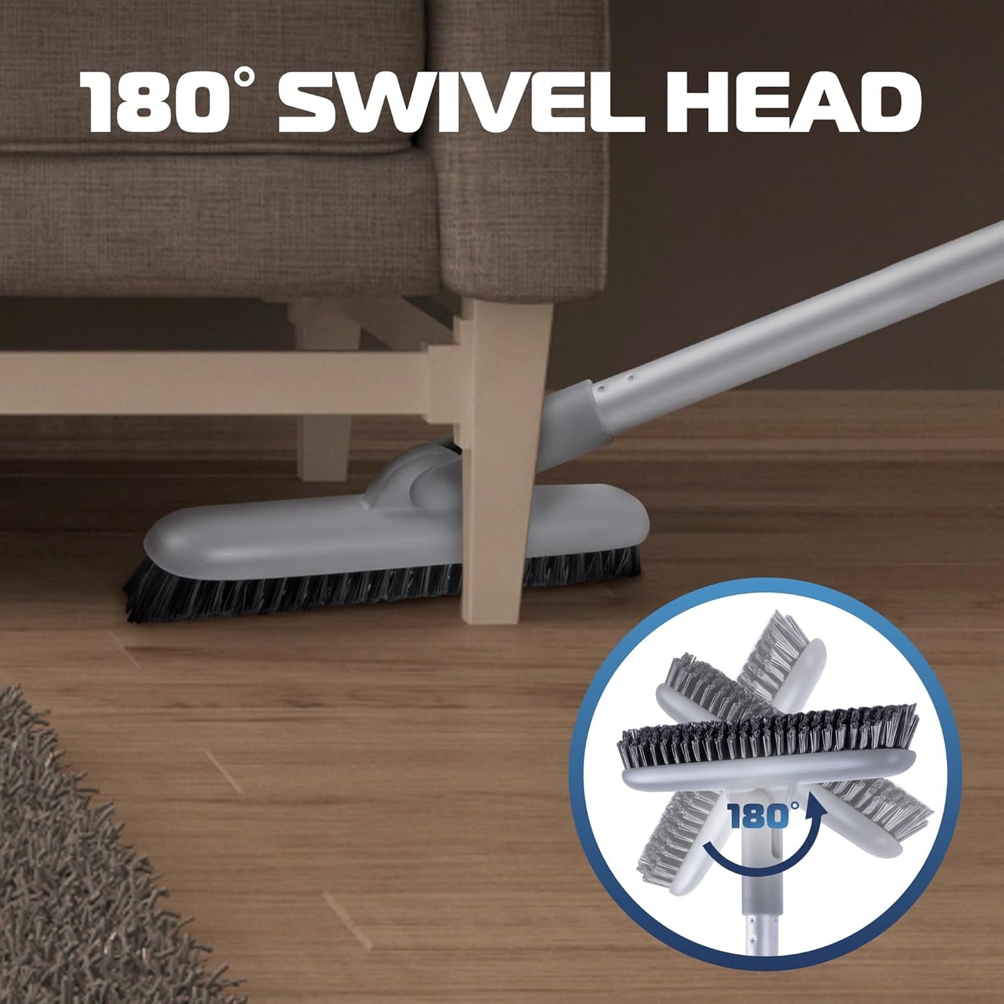 DSV Standard Grout Scrub Brush with Long Handle, 50'' Tile Grout Scrubber, V-Shape Crevice Cleaning