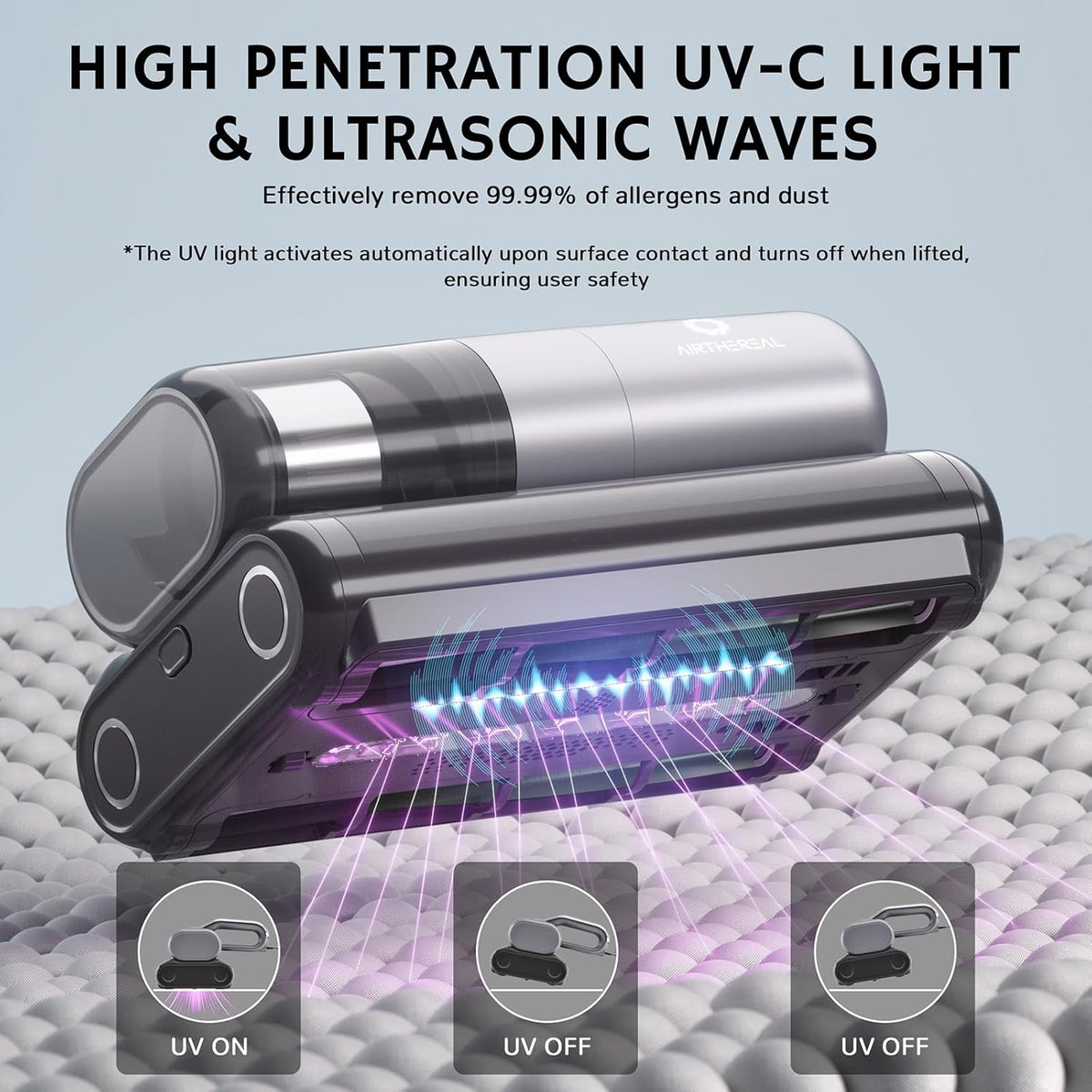 AIRTHEREAL M1 Mattress Vacuum Cleaner, 6 in 1 Bed Vacuum with High-Frequency Vibration - 80,000 RPM