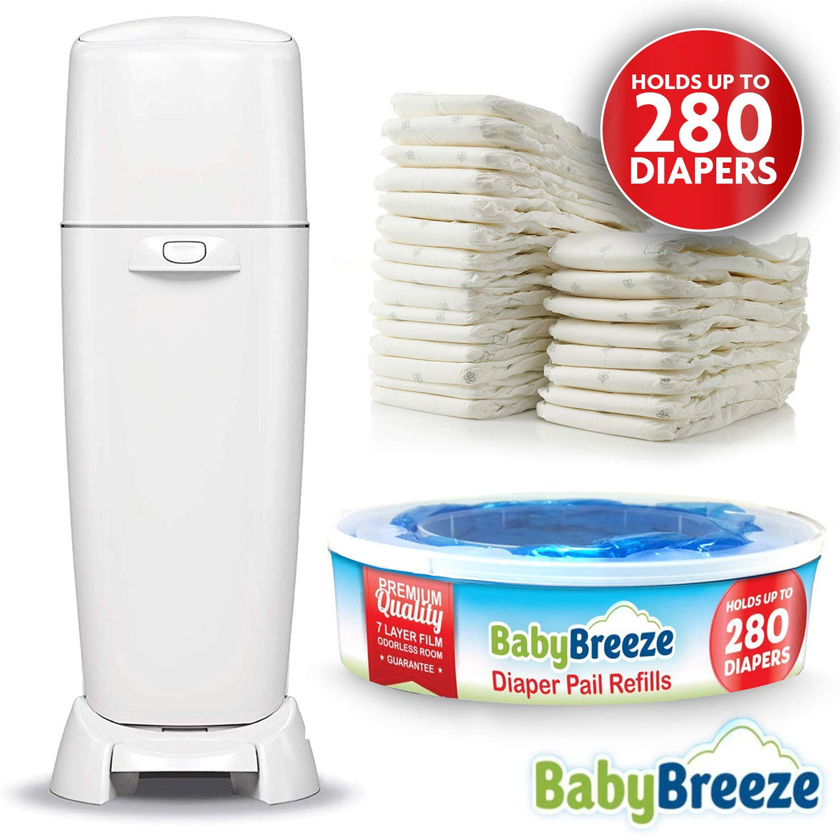 BabyBreeze Diaper Pail Refill Bags Compatible with Playtex Diaper Genie Pails Odor Absorbing Diaper
