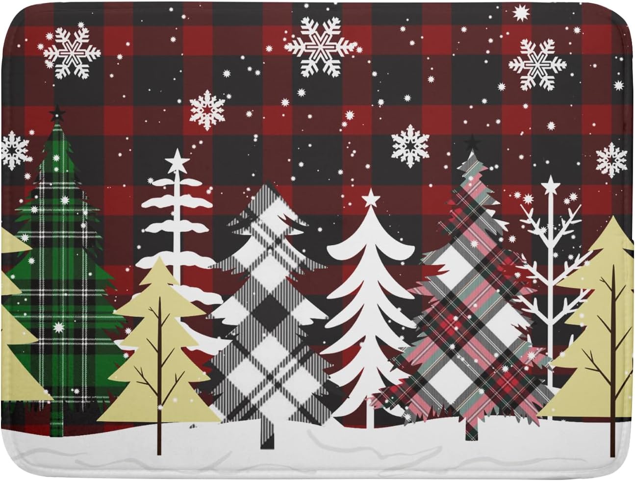 Christmas Dish Drying Mat for Kitchen Counter 16”x18” Christmas Tree Buffalo Plaid Dish Draining