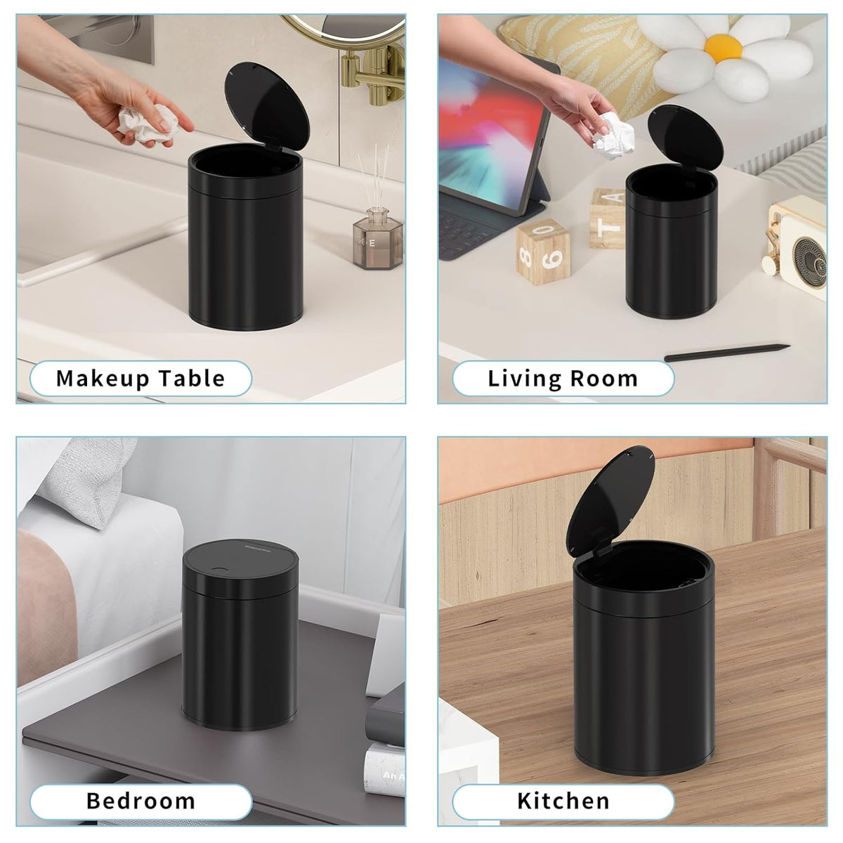Mini Trash Can for Desk with Pop Up Lid,1.5L Tiny Trash Can for Desk, 0.4 Gal Stainless Steel mini