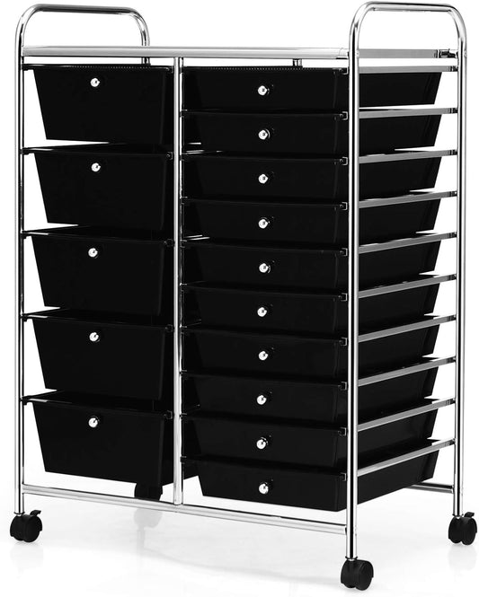 GOFLAME 15-Drawer Rolling Storage Cart, Multipurpose Movable Organizer, Utility Cart for Home