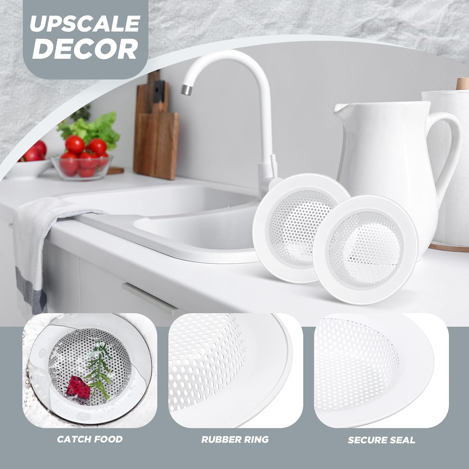 Retisee 2 Pcs Sink Strainer Stainless Steel Kitchen Sink Drain Strainer Basket Cover Mesh Hair Food