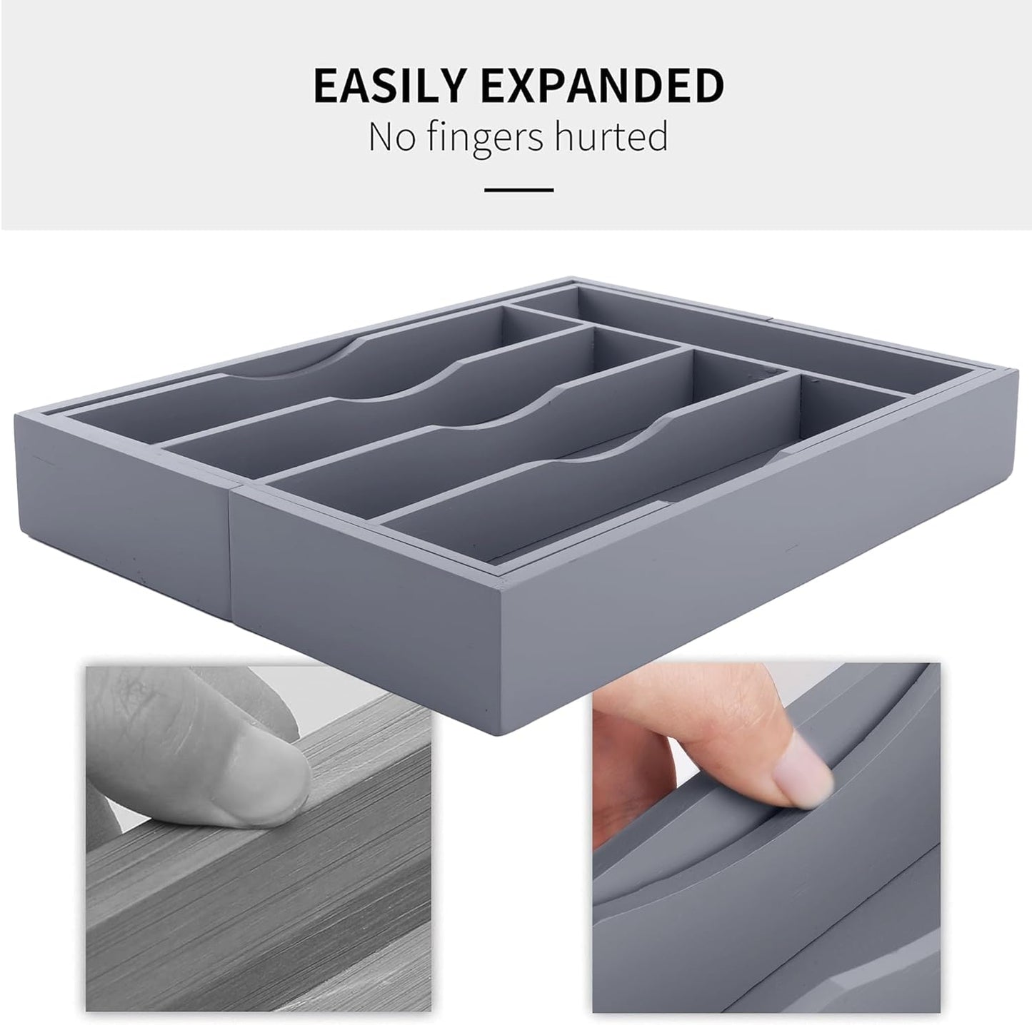 Expandable Bamboo Kitchen Drawer Organizer for Cutlery and Utensils, Adjustable Bamboo Wood Cutlery