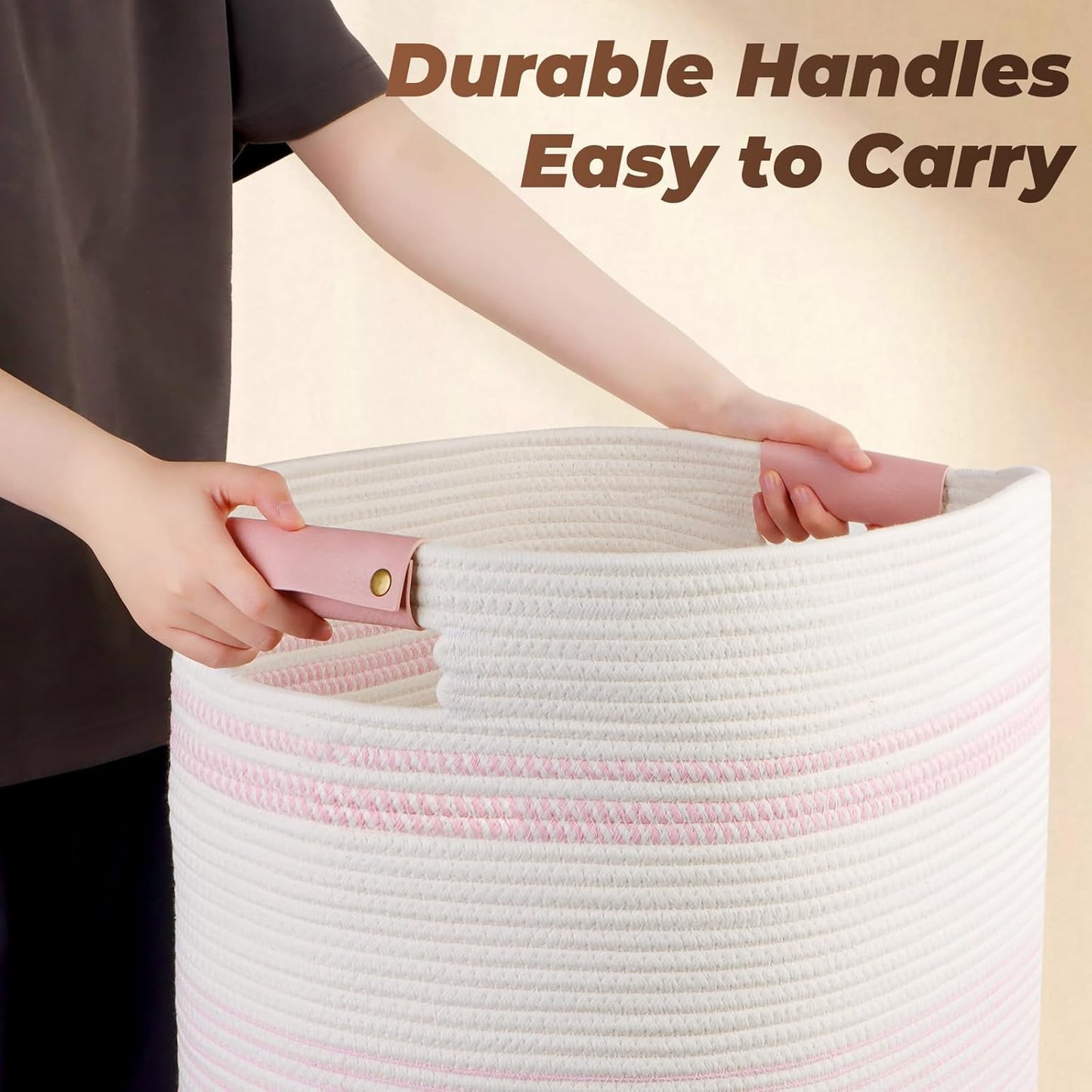 Laundry Basket with Handles - Blanket Basket & Hampers for Bedroom Aesthetic, Laundry Hamper &