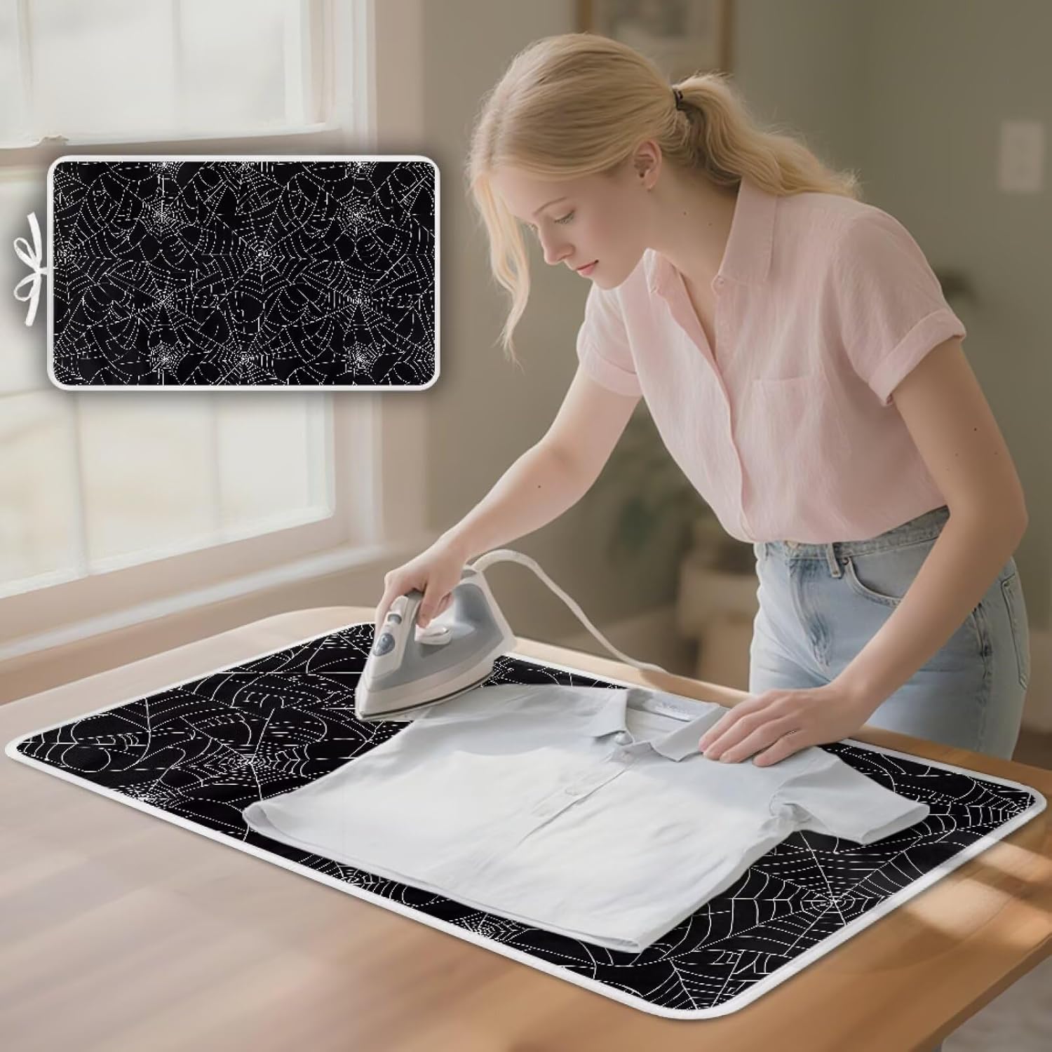 Spider Web Ironing Mat Black Heat Resistant Ironing Blanket Thick Portable Travel Ironing Pad for
