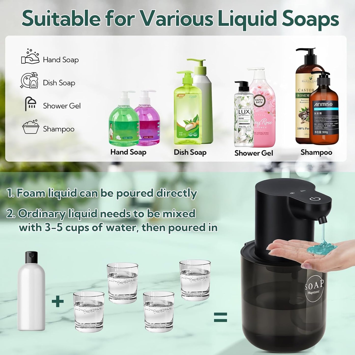 2 Pack Automatic Soap Dispenser, Touchless Automatic Liquid Soap Dispenser, Electric Wall Mounted
