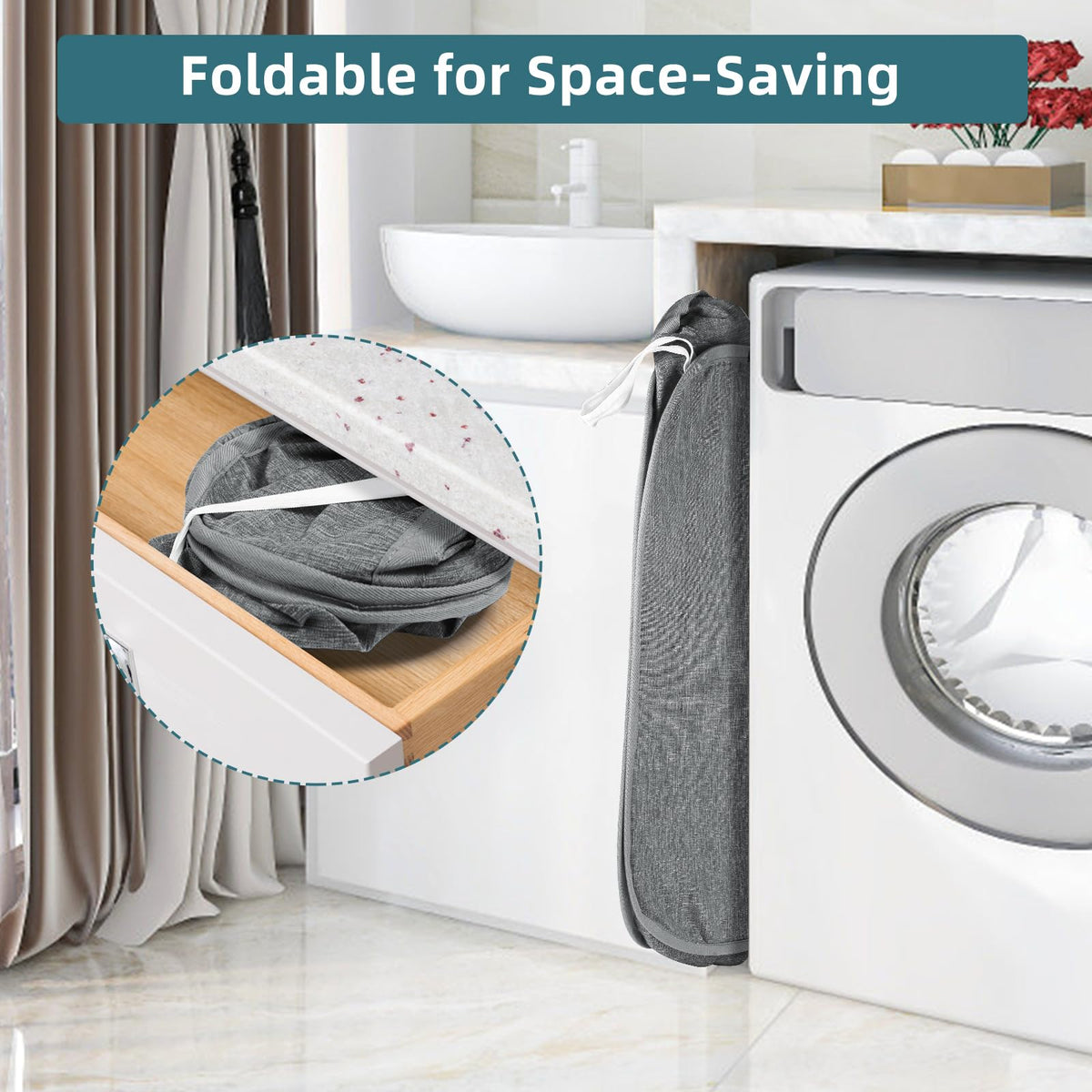 Collapsible Laundry Baskets, Tear Proof Pop Up Laundry Hamper with Dual Handles, Durable Foldable