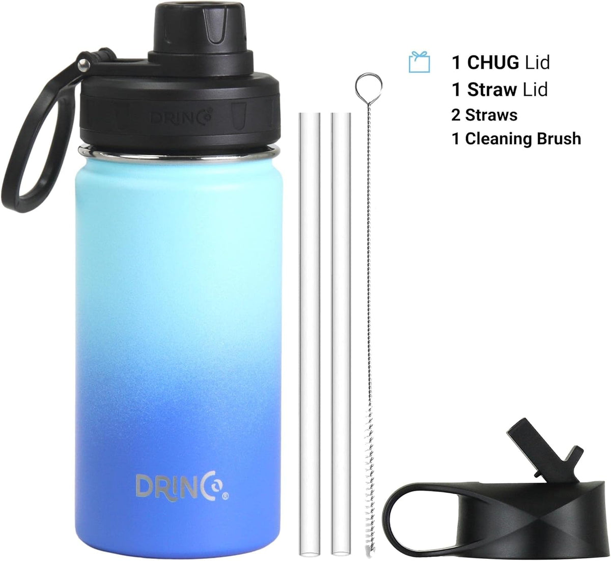 DRINCO Stainless Steel Water Bottle Spout Lid Vacuum Insulated Double Wall Water Bottle Wide Mouth