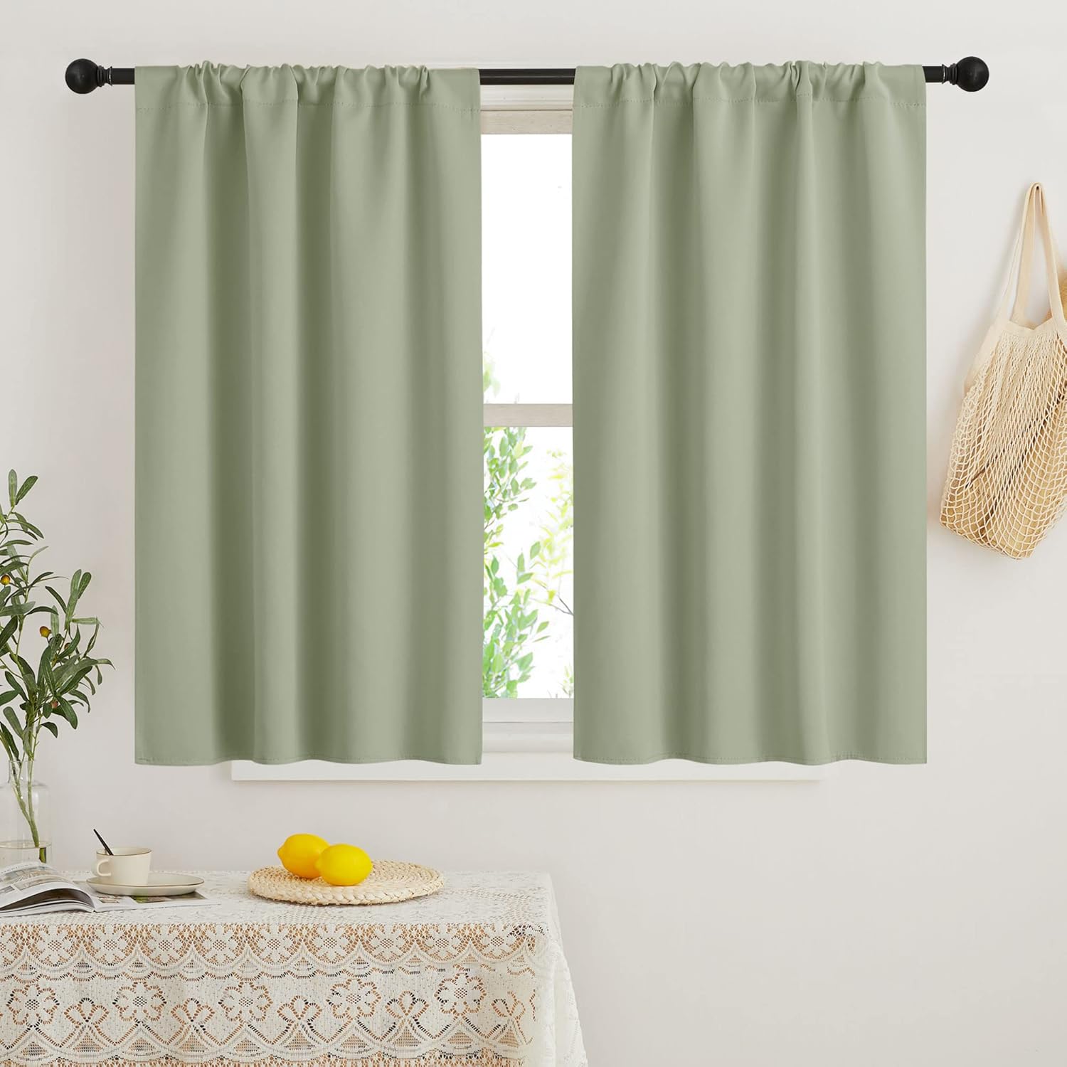 RYB HOME Short Curtains 45 inch 2 Panels Set, Room Darkening Small Window Drapes Thermal Insulated