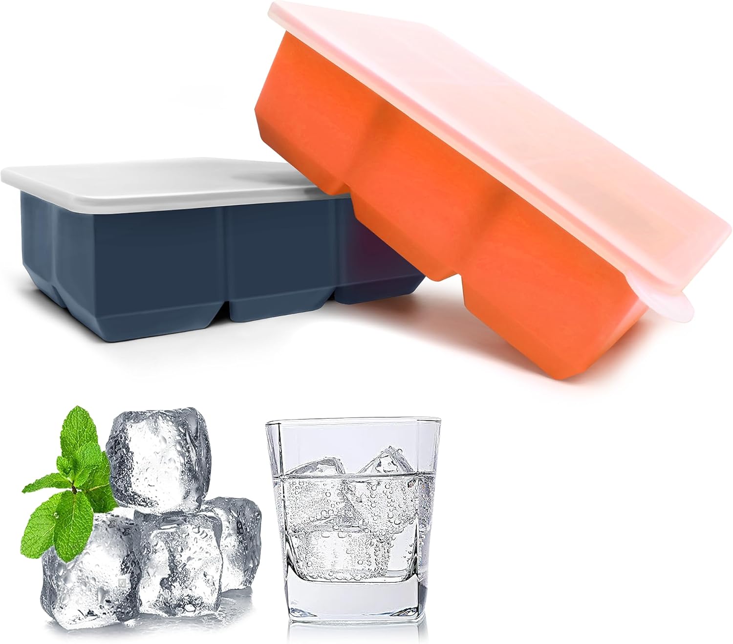 Silicone Ice Cube Trays with Lids,Large Square Ice Cube Molds for Freezer, Whiskey, Cocktail
