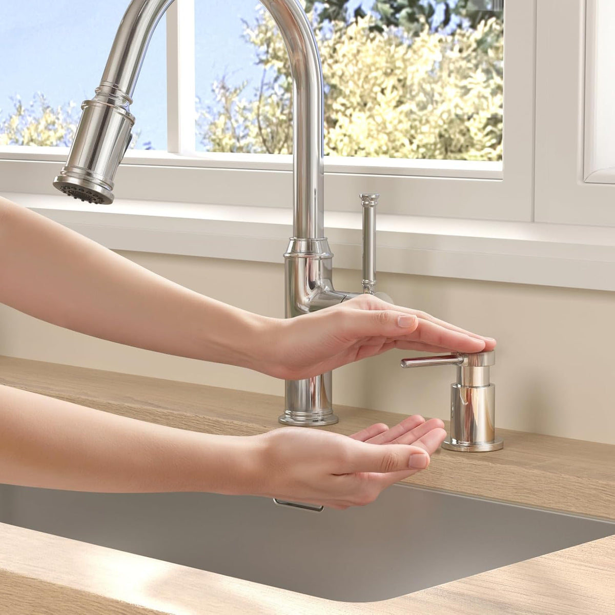 Lava Odoro Chrome Soap Dispenser for Kitchen Sink, Modern Brass Built in Countertop Pump Dispenser