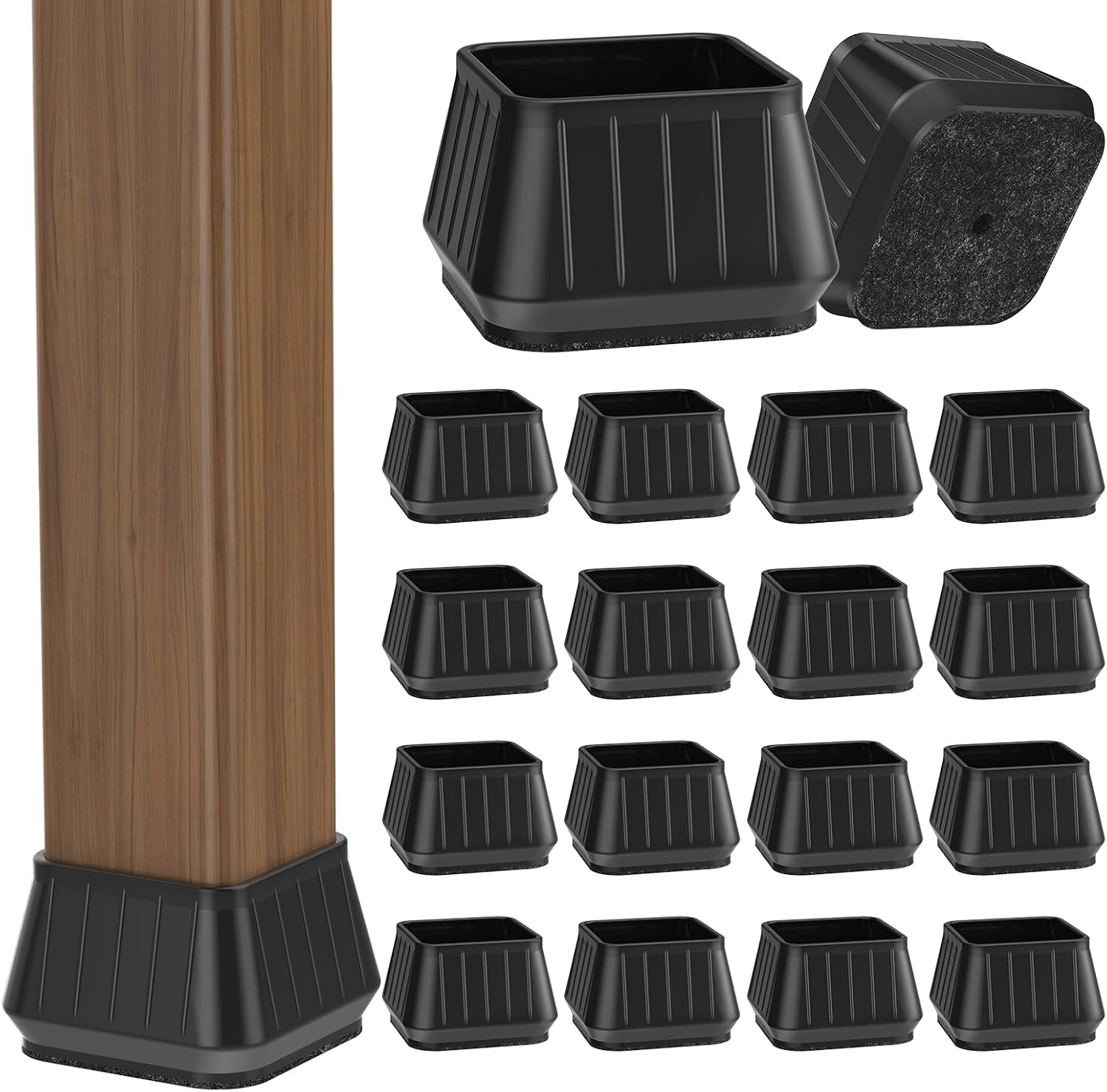 24PCS Square Chair Leg Floor Protectors for Hardwood Floors, Thicken Rubber Chair Leg Cap Covers