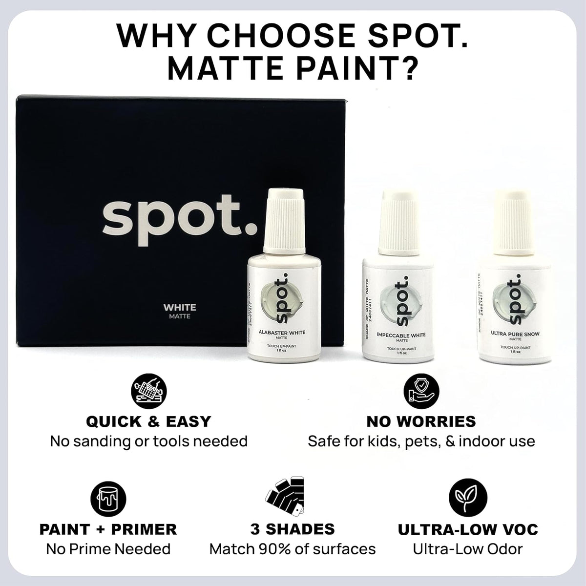 spot. Touch-Up Paint | Matte Finish for Cabinets, Walls, Doors & Furniture | Multi-Tone White