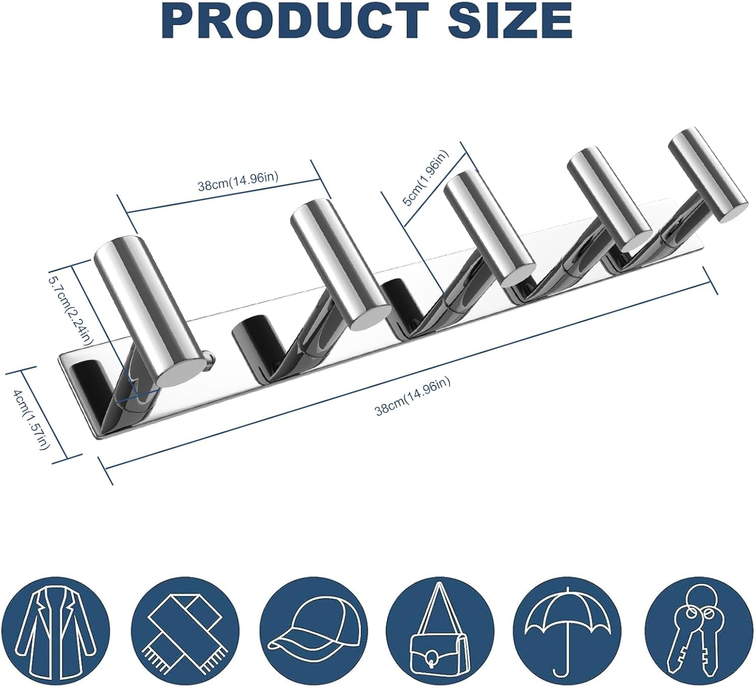 VAEHOLD Hat and Coat Wall Mount Rack - Hooks for Robes, Bags, Keys, and Towels - Bathroom Towel