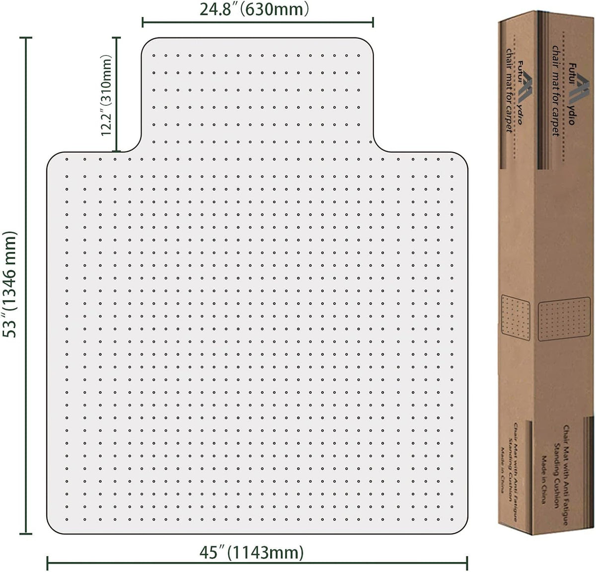 FuturHydro Desk Chair Mat for Flat to Low Pile Carpets, 45" x 53" Clear Office Home Floor Protector