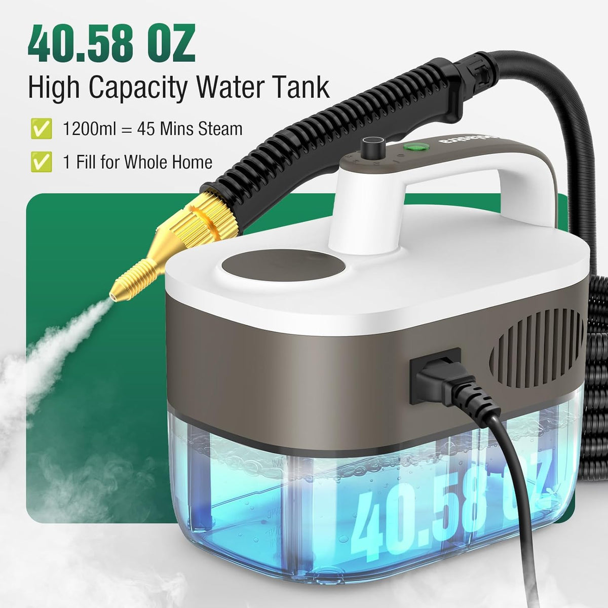 Steam Cleaner, 10s Rapid Heating Steamer with 6 Levels, 1.2L Water Tank, Portable Powerful Steamer