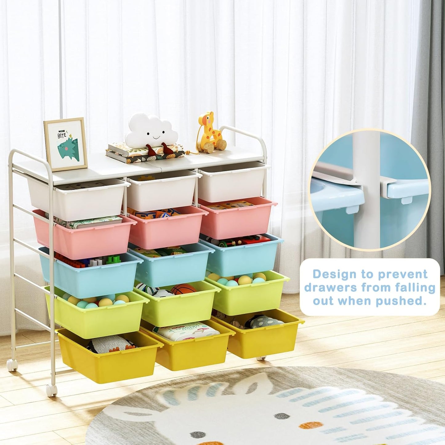 15 Drawers Rolling Cart With Wheels, Plastic Storage Drawer With Metal Frame, Multipurpose Art