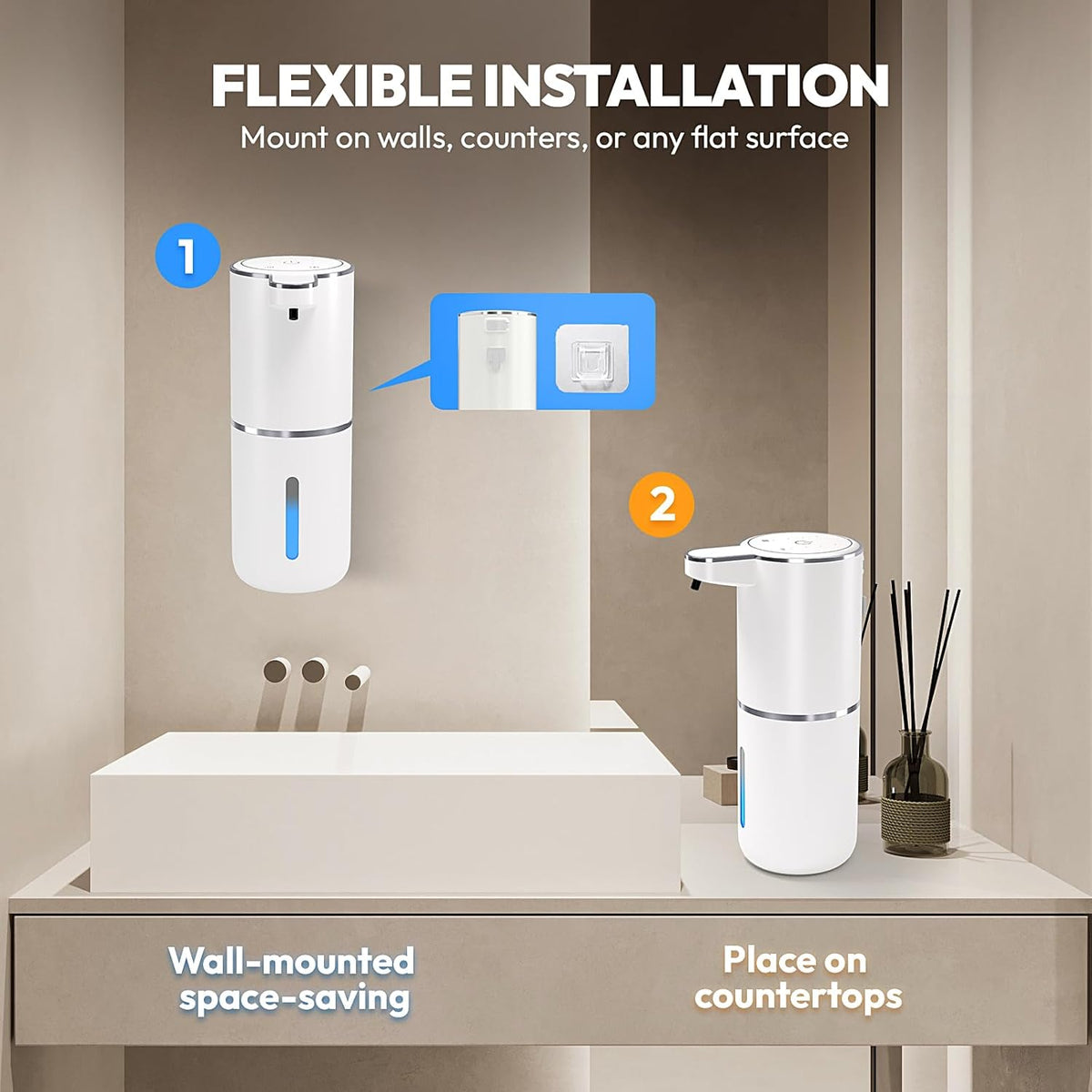 2 Pack Automatic Foaming Soap Dispenser,Touchless Foam Soap Dispenser,12.8oz Rechargeabled Wall