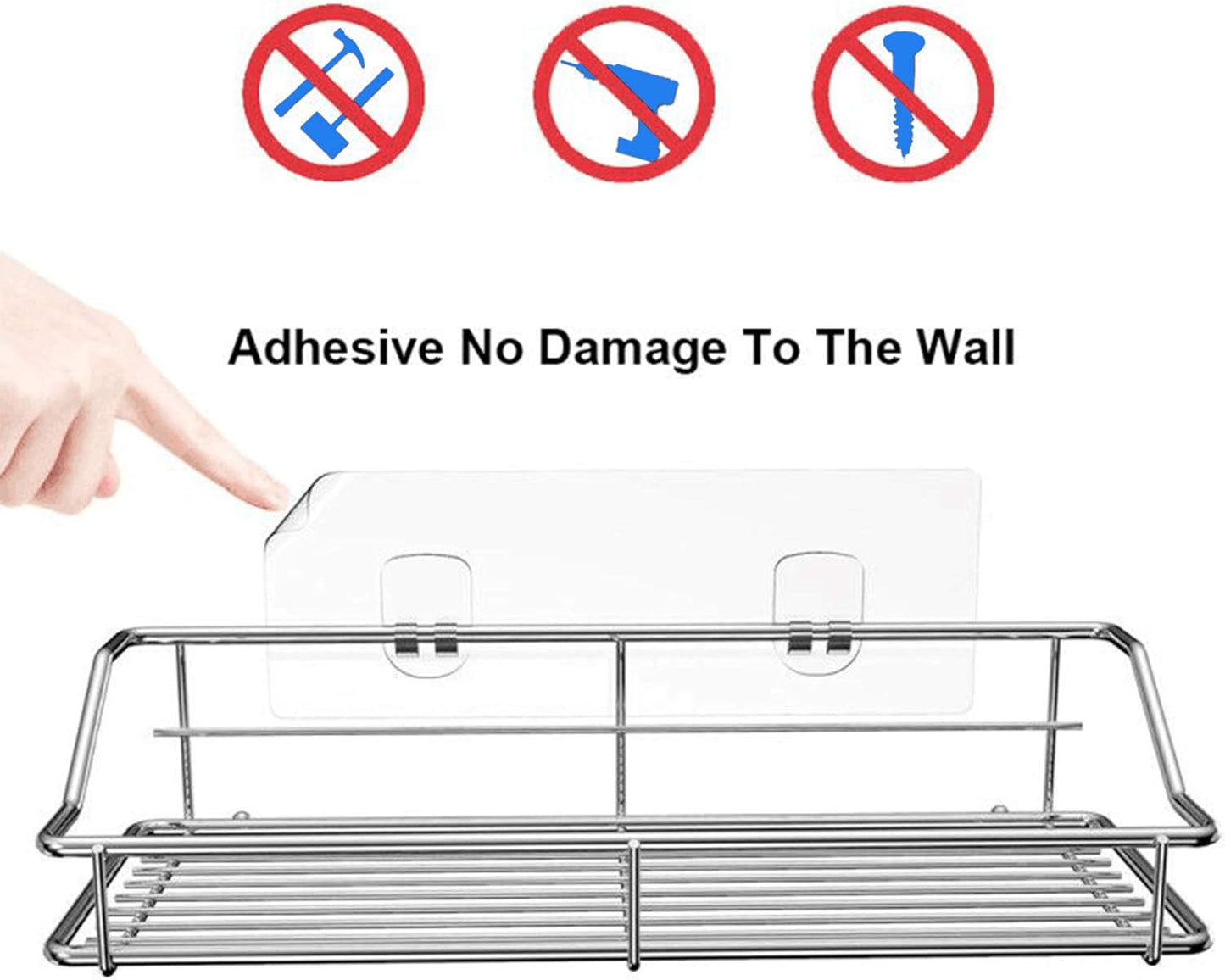 Nieifi Shower Caddy Shelf with Hooks Storage Rack Organizer Adhesive Stainless Steel without