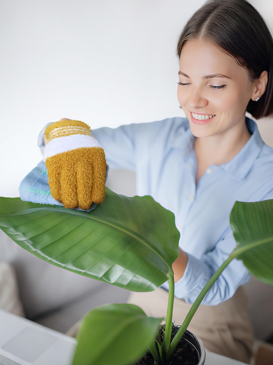 Patelai 3 Pairs Microfiber Plant Dusting Gloves Leaf Cleaning Gloves for Indoor Plants, Blinds