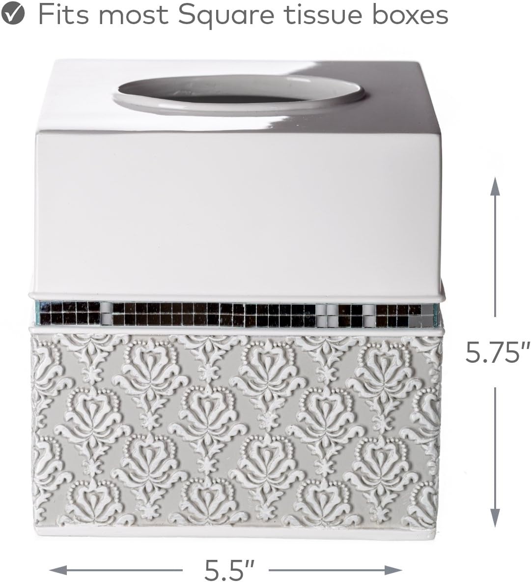 Creative Scents Mirror Damask Square Tissue Box Cover - Decorative Bathroom Tissues Paper Holder