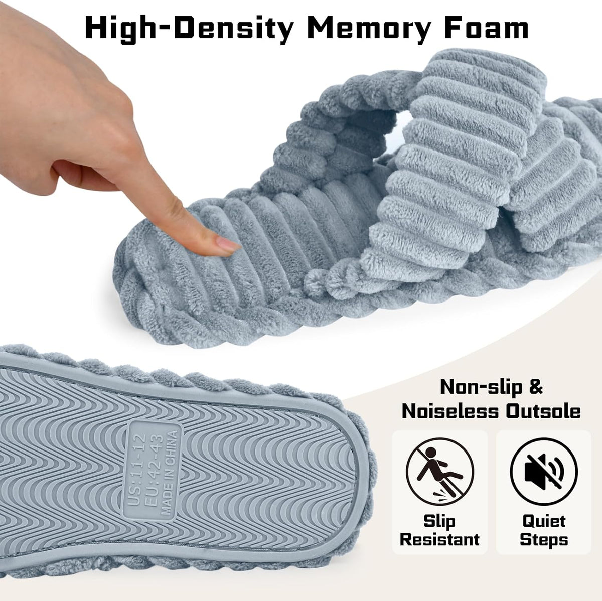 ZOORON Women's Cozy Slippers Crossbands & Durable Foam - Soft Plush Lined Non-Slip Indoor Outdoor