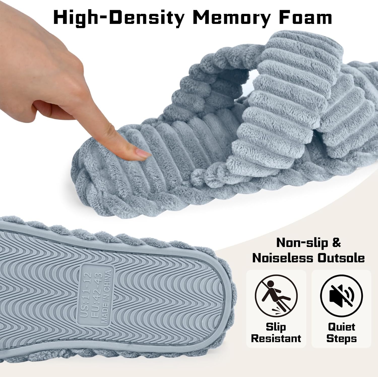 ZOORON Women's Cozy Slippers Crossbands & Durable Foam - Soft Plush Lined Non-Slip Indoor Outdoor