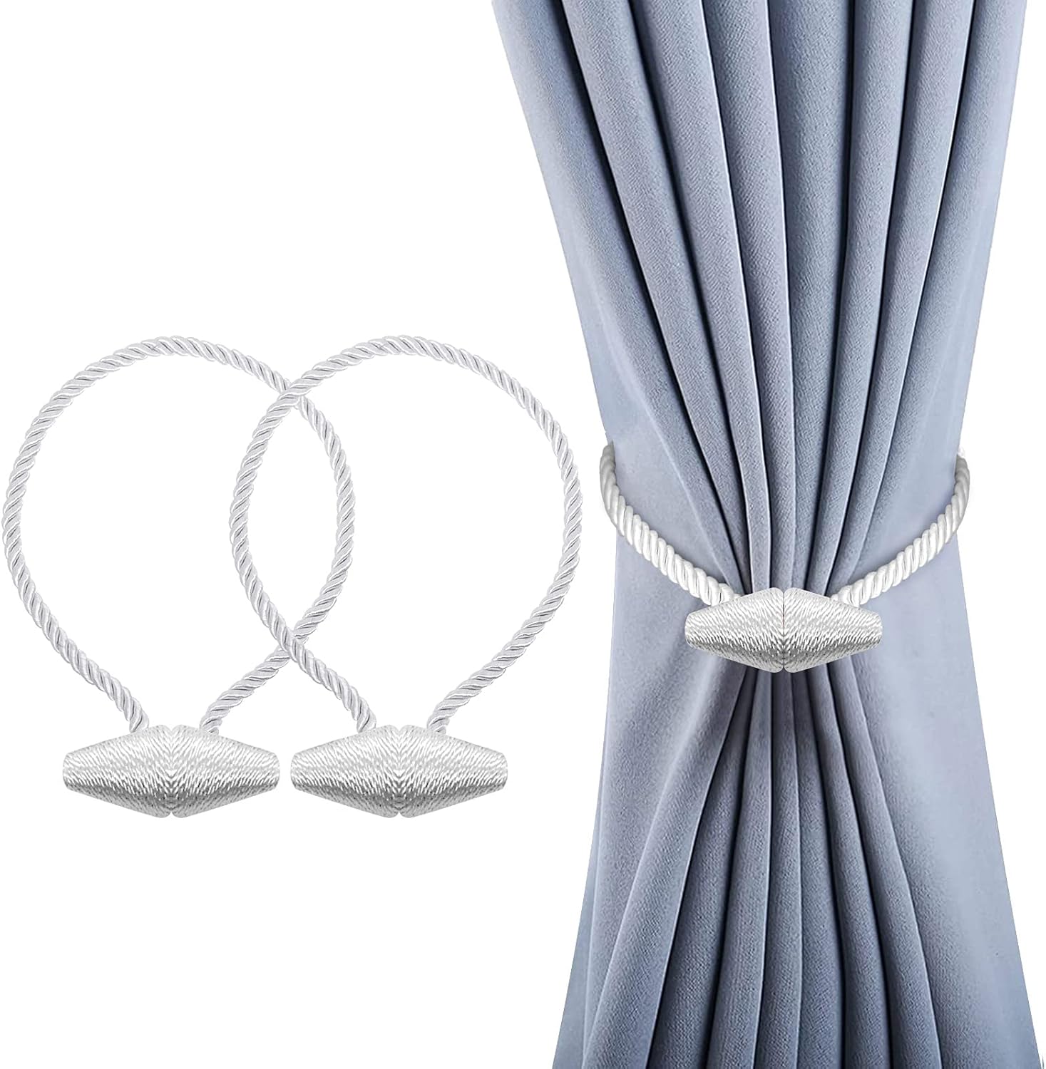 Hion Magnetic Curtain Tiebacks White 2pcs, Curtain Tiebacks Buckles Holdbacks Holders Hooks Clip