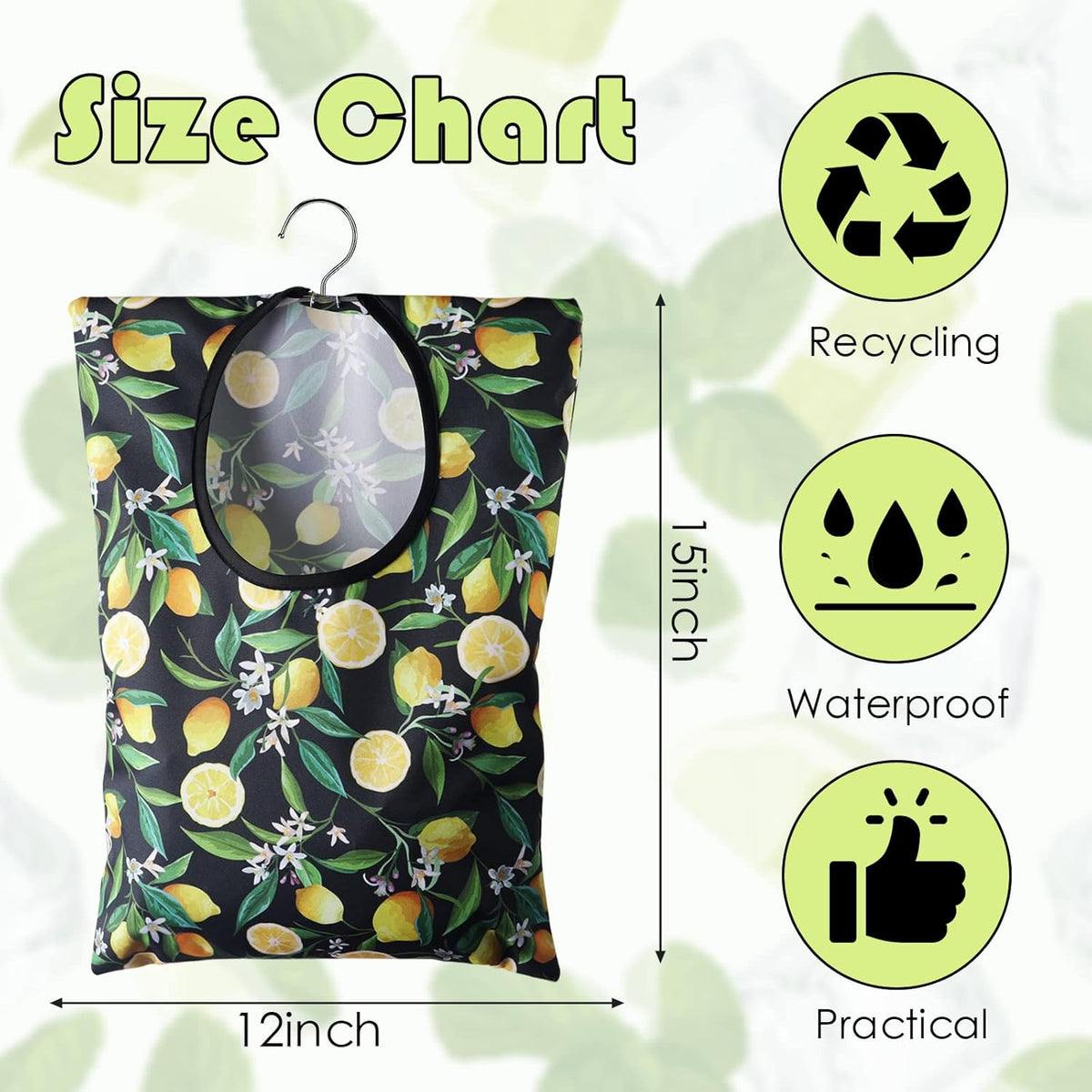 2 Pcs Lemon Clothespin Bag With Hanging Hook - 15 X 11 Inch Laundry Canvas Clothes Pin Holder