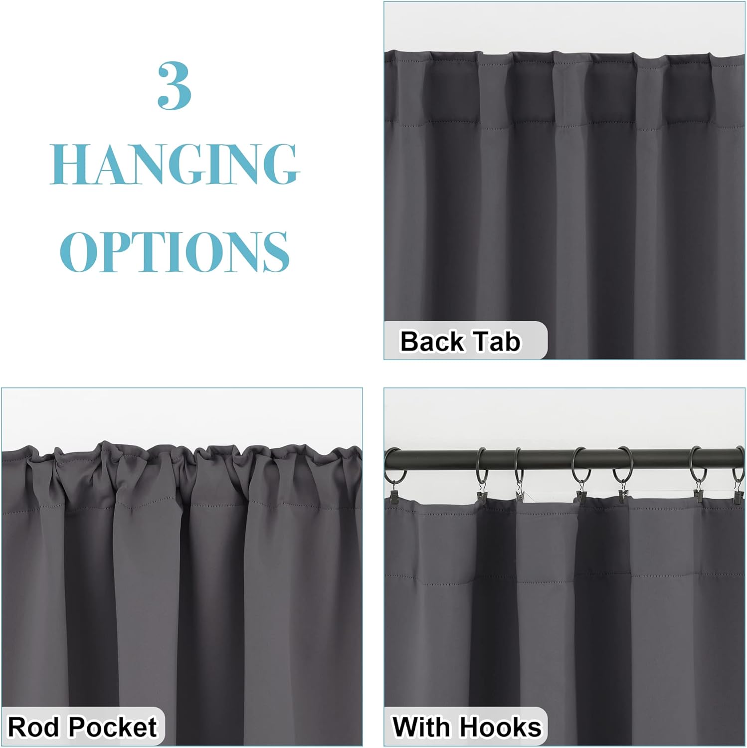 RYB HOME Blackout Curtains 80 inches Long Thermal Insulating Large Window Curtains for Living Room