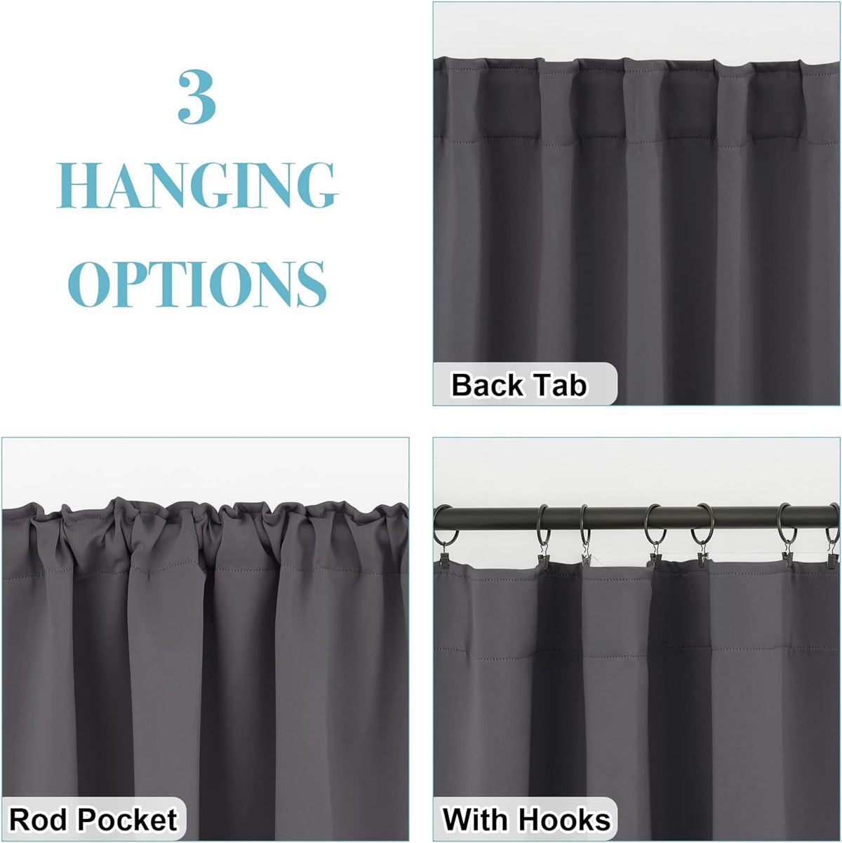 RYB HOME Grey Blackout Curtains - Thermal Insulated Window Drapes for Bedroom Kitchen Dining