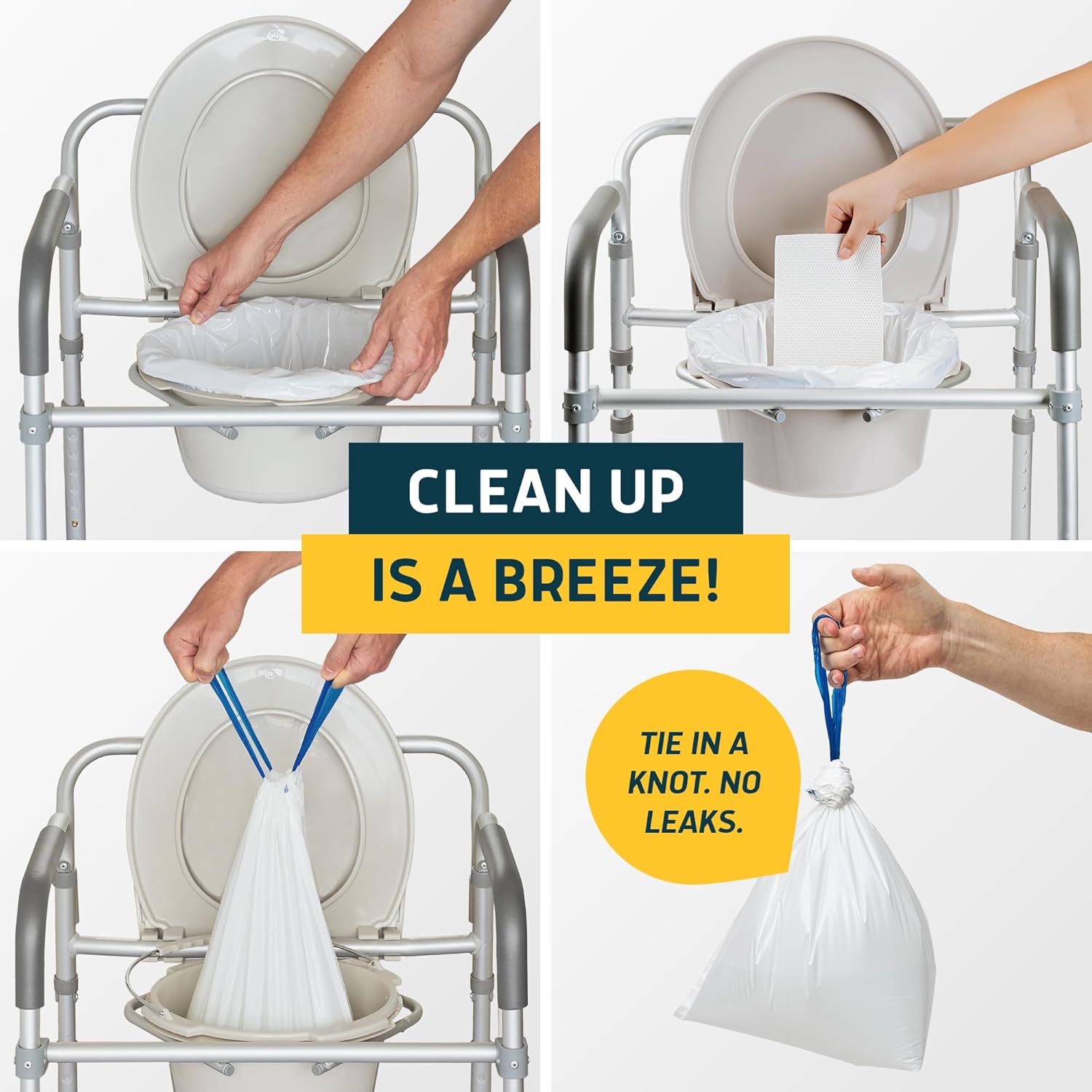 Lunderg Commode Liners with Absorbent Pads - Lemon Scent Medical Grade 150 Count Universal Fit