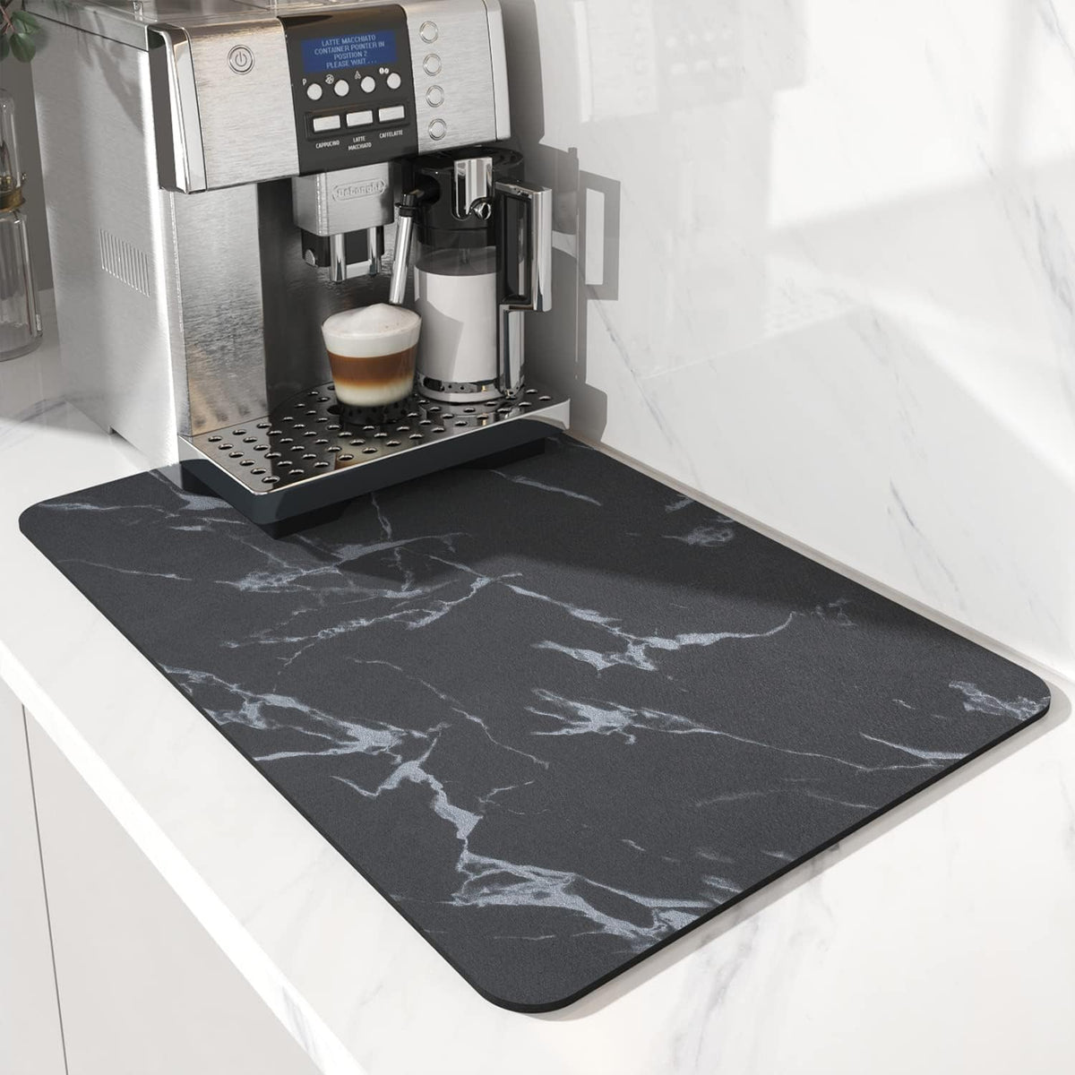AMOAMI-Coffee Mat Hide Stain Rubber Backed Absorbent Dish Drying Mat for Kitchen Counter-Coffee Bar