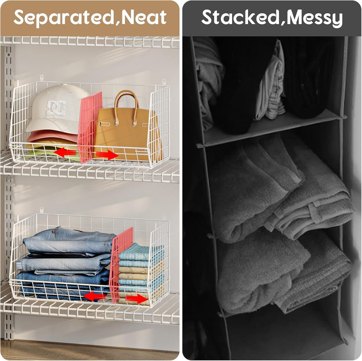 3 Tier Extra Large Closet Hanging Shelves with Divider, 16.5"L x 11.8"W x 33.6"H Closets Organizers